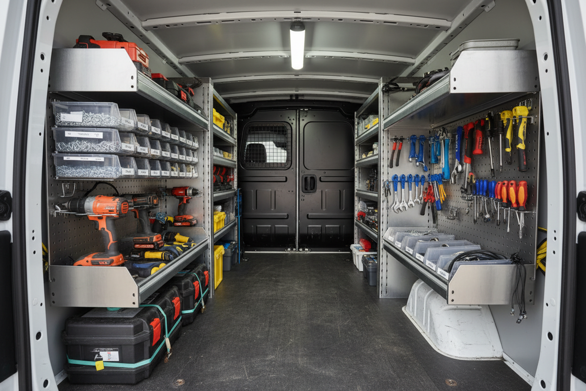 Full van interior with side wall racks