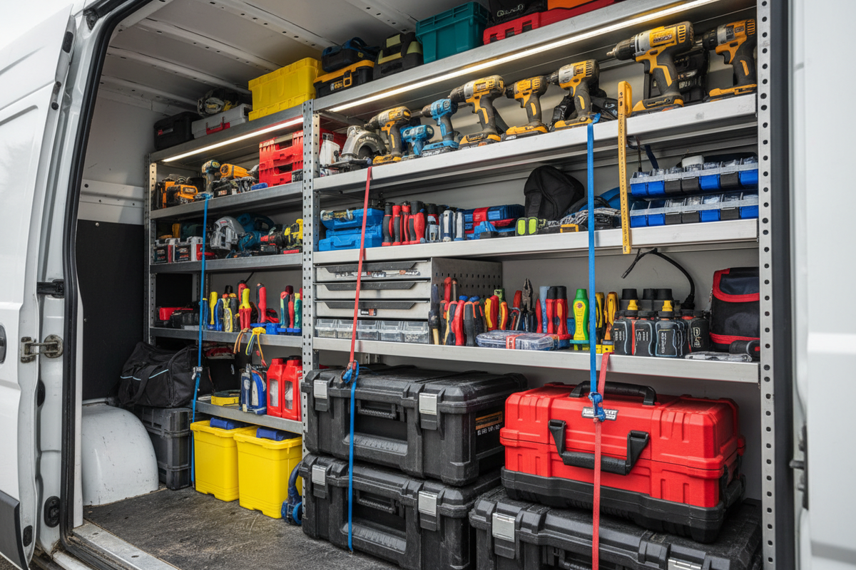 Rack loaded with tools