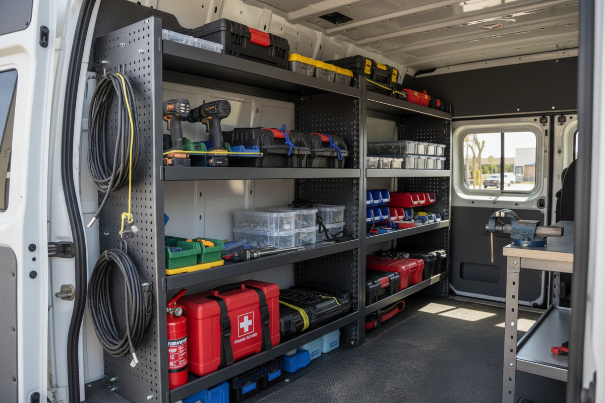 Van Side Wall Shelving Rack Installed